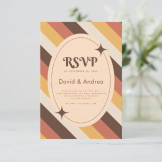 Retro 70s Typografie Stripes QR Code Wedding RSVP Kaartje