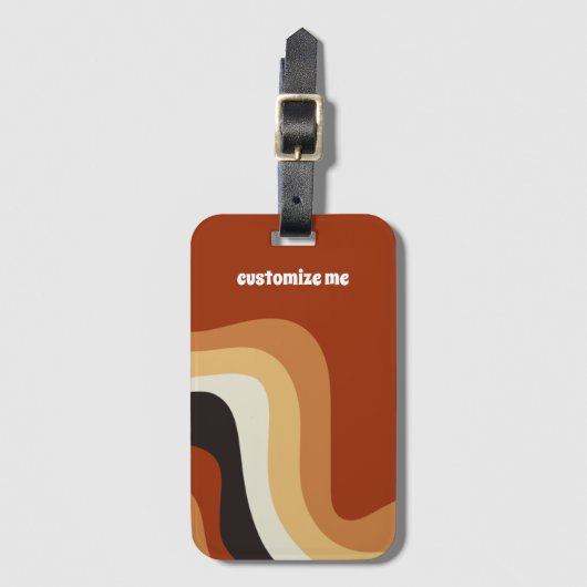 Retro 70s Wavy Oranje Groovy Hippie Personalized Bagagelabel (Voorkant (verticaal))