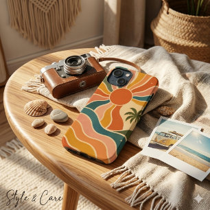 Retro 70s Zonsondergang Golven & Palmboom Esthetie iPhone 13 Mini Hoesje