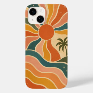 Retro 70s Zonsondergang Golven & Palmboom Esthetie Case-Mate iPhone 14 Hoesje