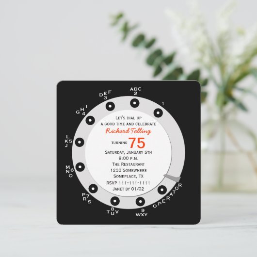 Retro 75e Verjaardagsfeestuitnodiging Rotary Dial Kaart (Staand voorkant)
