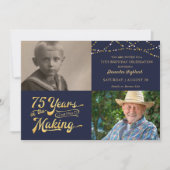 Retro 75th Birthday 2 Photo Navy Blue Kaart (Voorkant)