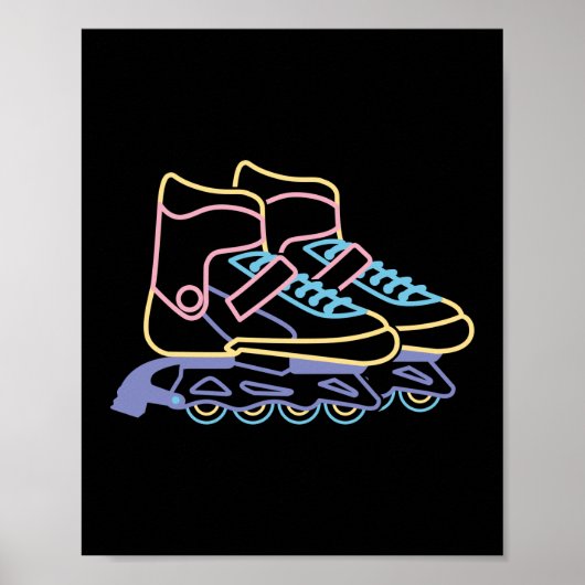 Retro 80s 90s Neon Inline Schaats Poster (Voorkant)