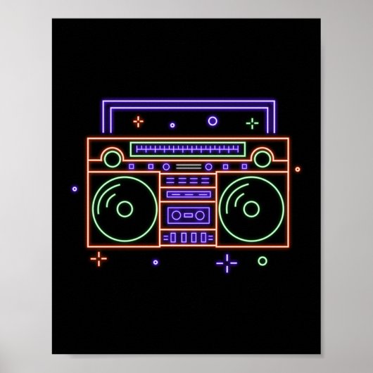 Retro 80s 90s Neon Radio Ghettoblaster Boombox Poster (Voorkant)