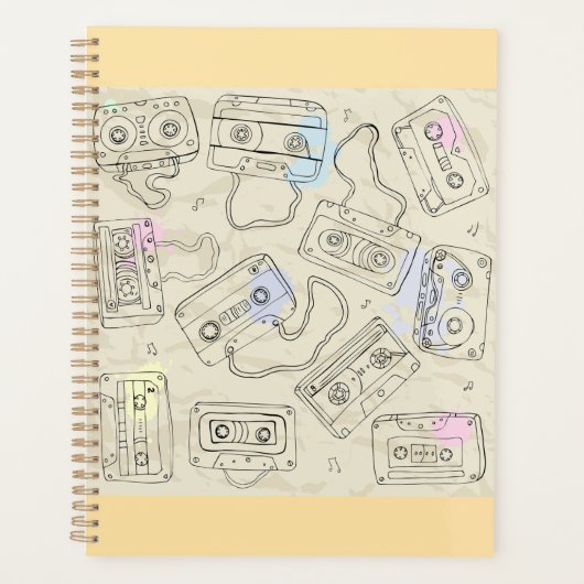 Retro 80s 90s Nostalgic Cassette Mix Tape Pattern Planner (Voorkant)