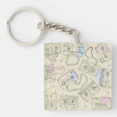 Retro 80s 90s Nostalgic Cassette Mix Tape Pattern Sleutelhanger (Voorkant)