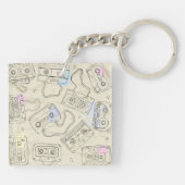 Retro 80s 90s Nostalgic Cassette Mix Tape Pattern Sleutelhanger (Achterkant)