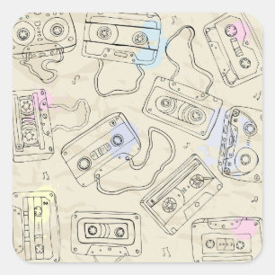 Retro 80s 90s nostalgische cassette-mix-tape-patro vierkante sticker
