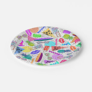 Retro 80's '90's 'Summer Beach Collage Pattern' Papieren Bordje
