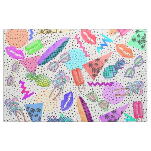 Retro 80's '90's 'Summer Beach Collage Pattern' Stof (Yard (91,4 cm))