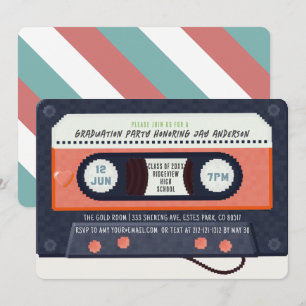 Retro 80's Cassettebandje Muziek Rood Afstuderen Kaart
