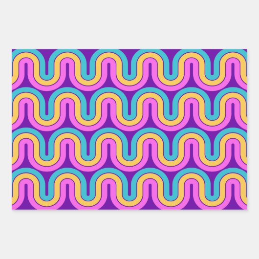 Retro 80s Geometrische Gradient Wave Ontwerp Inpakpapier Vel (Voorkant 3)