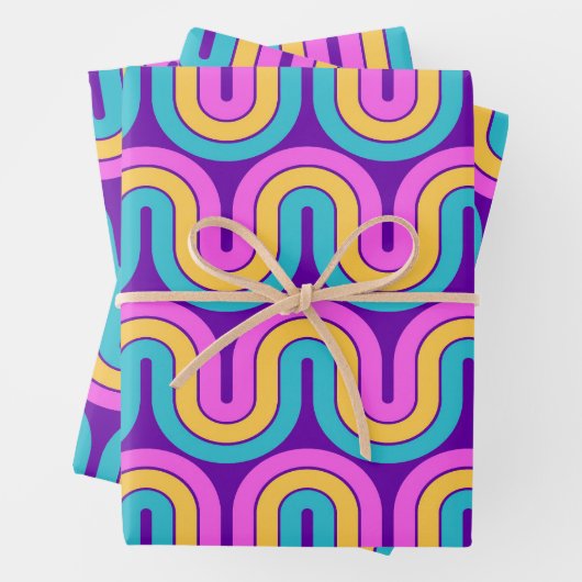 Retro 80s Geometrische Gradient Wave Ontwerp Inpakpapier Vel (In situ)