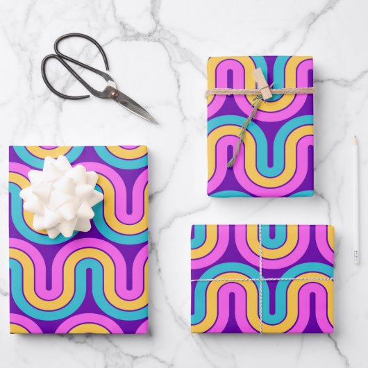 Retro 80s Geometrische Gradient Wave Ontwerp Inpakpapier Vel (Voorkant)