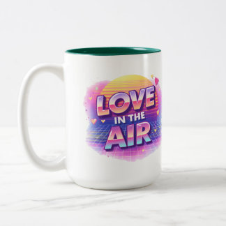 Retro 80's Liefde in de Lucht Valentijn Liefhebber Tweekleurige Koffiemok