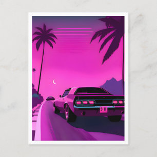 Retro 80s Lo-Fi Nostalgisch Neon Vaporwave Briefka Briefkaart