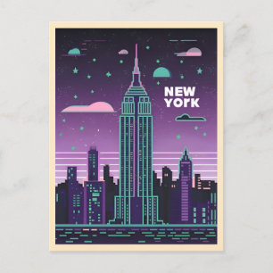 Retro 80s Lo-Fi Vaporwave Empire State Building Briefkaart