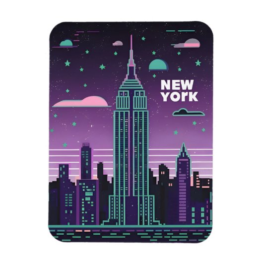 Retro 80s Lo-Fi Vaporwave Empire State Building Magneet (Verticaal)