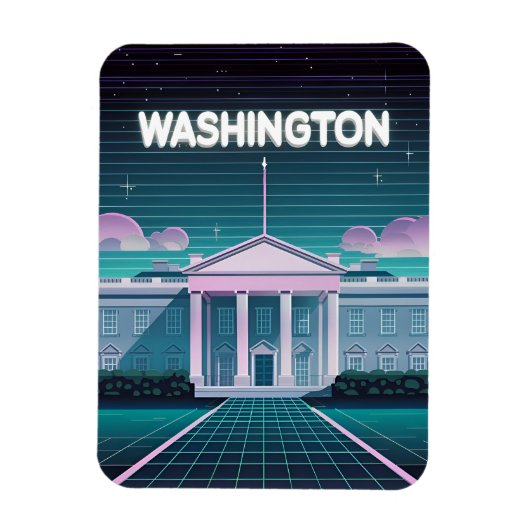 Retro 80s LoFi Synthwave Witte Huis Washington DC Magneet (Verticaal)