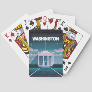 Retro 80s LoFi Synthwave Witte Huis Washington DC Pokerkaarten