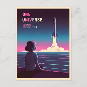 Retro 80s LoFi Vaporwave Space Exploration Briefkaart