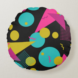Retro 80s Memphis geometrisch ontwerp Rond Kussen