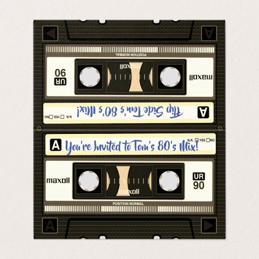 Retro 80's Mix Tape-cassettes en -platen Kaart (Buitenkant ongevouwen)