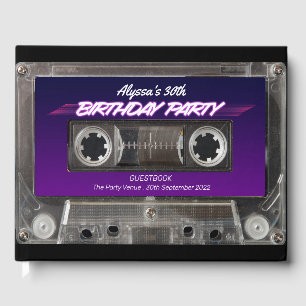 Retro 80s Mixtape Cassette Neon Paarse Verjaardag Gastenboek