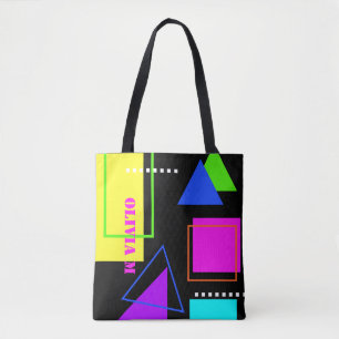 RETRO 80s MODE NEON FLUORO BOLD GEOMETRIC PRINT Draagtas