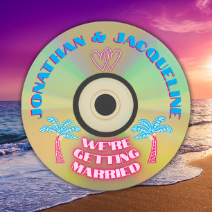 Retro 80's muziek Tropisch Neon Nep CD Huwelijk Kaart