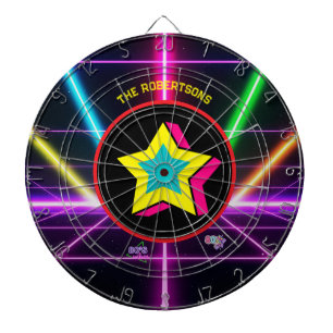 Retro 80's Neon Feest Stemming Familie Naam  Dartbord