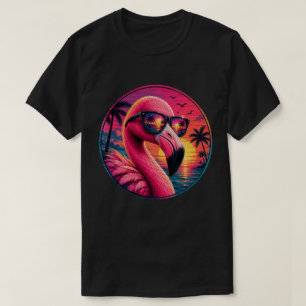 Retro 80s Neon Flamingo Sunset Zonnebril T-shirt