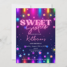 Retro 80s Neon Laser Gloed Sweet 16 Zestien