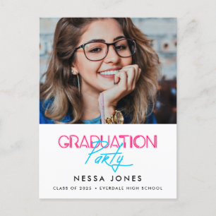 Retro 80s neon licht graduatie party foto briefkaart
