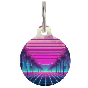 Retro, 80s neon maan/palmen huisdierpenning