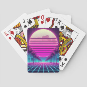retro, 80s neon maan/palmen pokerkaarten