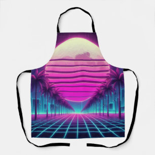 Retro, 80s neon maan/palmen schort