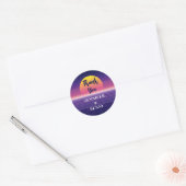 Retro 80s Neon Paars Synthwave Zonsondergang Bedan Ronde Sticker (Envelop)