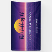 Retro 80s Neon Paars Synthwave Zonsondergang Bruil Spandoek (Verticaal)