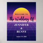 Retro 80s Neon Paarse Synthwave Sunset Wedding Poster (Voorkant)