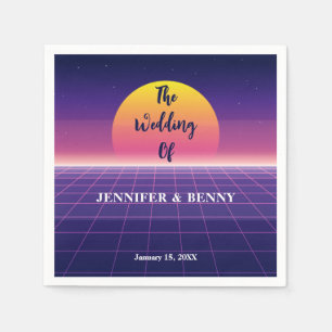 Retro 80s Neon Paarse Synthwave Sunset Wedding Servet