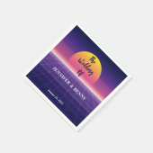 Retro 80s Neon Paarse Synthwave Sunset Wedding Servet (Hoek)