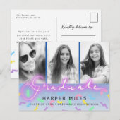 Retro 80s néon pastel graduation 3 photo carte pos (Devant / Derrière)