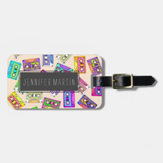 Retro 80's Neon Patterned Cassettebandjes van 90's Bagagelabel (Voorkant horizontaal)