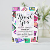 Retro 80's Neon Patterned Cassettebandjes van 90's Bedankkaart (Staand voorkant)