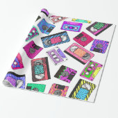 Retro 80's Neon Patterned Cassettebandjes van 90's Cadeaupapier (Uitgerold)