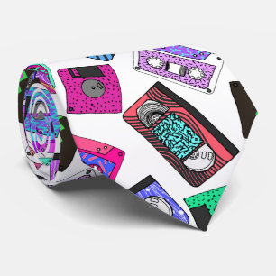 Retro 80's Neon Patterned Cassettebandjes van 90's Stropdas