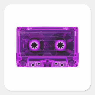 Retro 80s Neon Purple Transparent Cassette Tape Di Vierkante Sticker