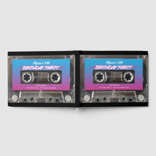Retro 80s Neon Roze Blauw Mixtape Cassette Party G Gastenboek (Volledig)