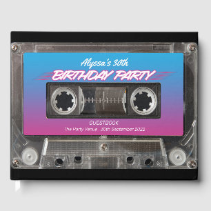 Retro 80s Neon Roze Blauw Mixtape Cassette Party G Gastenboek